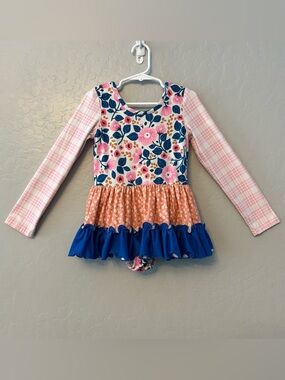 Cheeky Plum Farrah long sleeve blue and pink floral leotard size 6